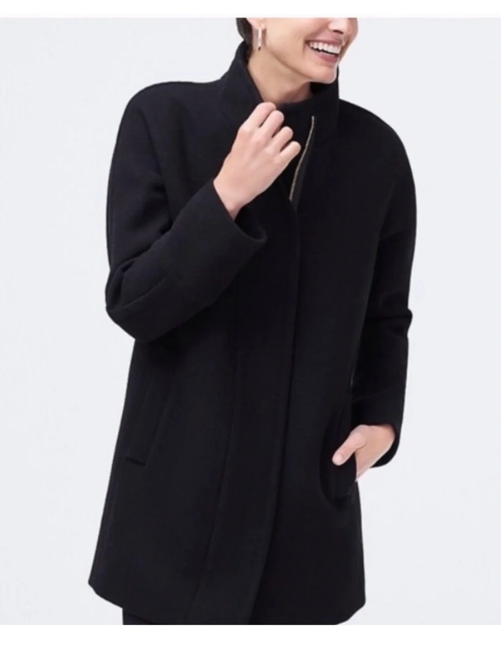 J. Crew Black Stand-Collar Wool-Blend Coat with Zip
